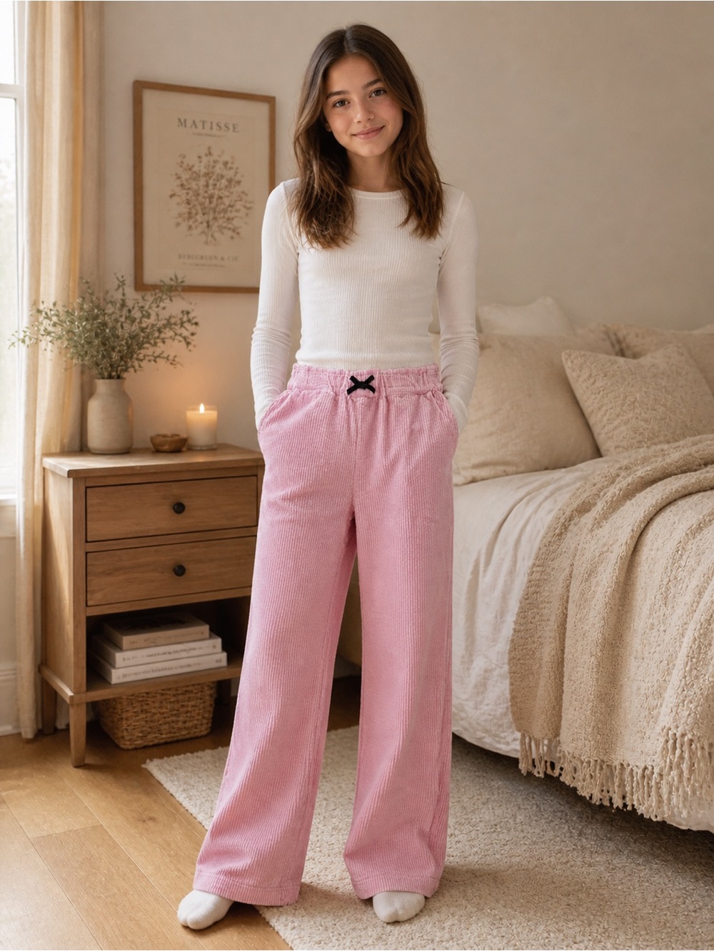 Forever 21 Kids Pink Corduroy Wide Leg Pants Girls Size 13/14